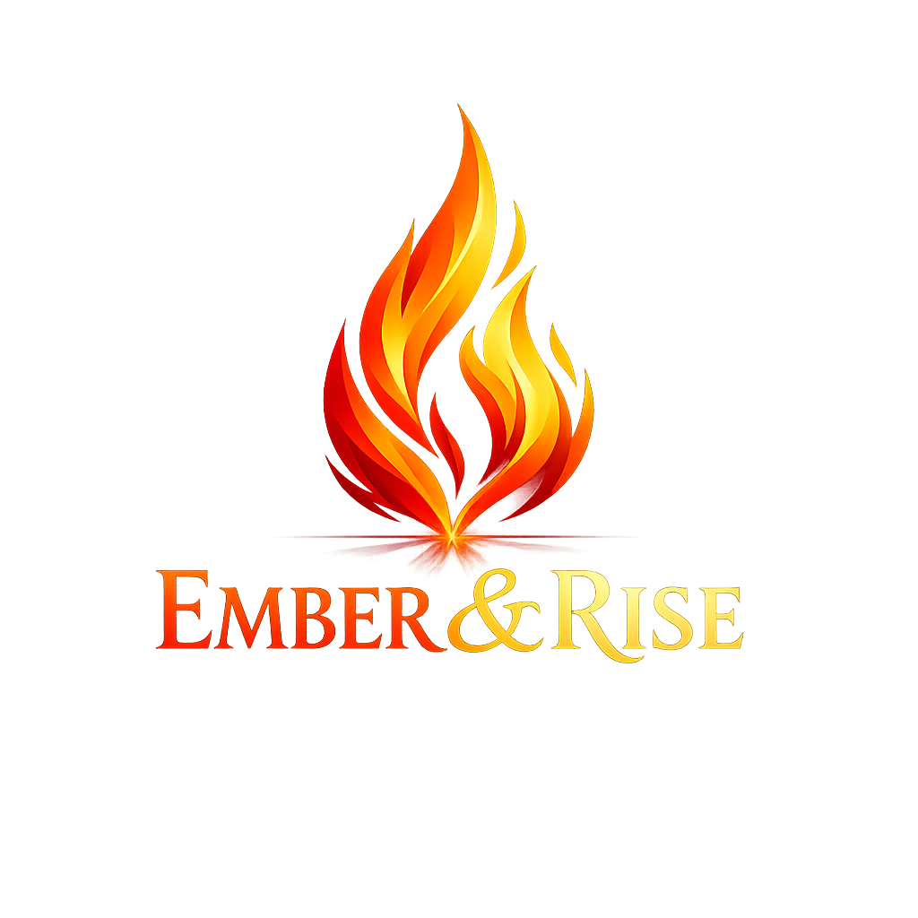 Ember & Rise logo: a glowing orange and gold flame above the brand name